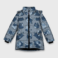 Зимняя куртка для девочки Камуфляж с котиками серо-голубой