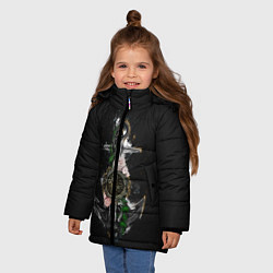 Куртка зимняя для девочки Якорь с компасом и цветами, цвет: 3D-черный — фото 2