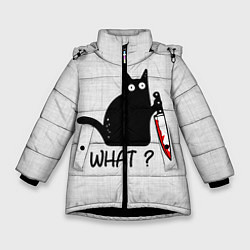 Куртка зимняя для девочки What cat, цвет: 3D-черный