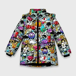 Куртка зимняя для девочки Stickerboom, цвет: 3D-черный