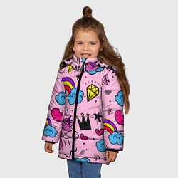 Куртка зимняя для девочки Единороги, цвет: 3D-светло-серый — фото 2
