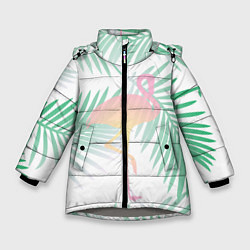 Куртка зимняя для девочки Фламинго в джунглях, цвет: 3D-светло-серый