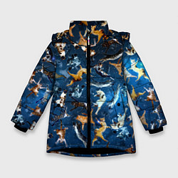Куртка зимняя для девочки Космические коты, цвет: 3D-черный