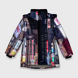 Куртка зимняя для девочки Ночной Токио, цвет: 3D-светло-серый