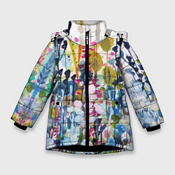 Куртка зимняя для девочки Watercolor Flowers, цвет: 3D-черный