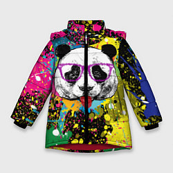 Куртка зимняя для девочки Панда хипстер в брызгах краски, цвет: 3D-красный