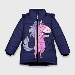 Куртка зимняя для девочки Единорог на задних лапах, цвет: 3D-черный
