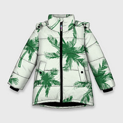 Куртка зимняя для девочки Пальмовый рай, цвет: 3D-черный