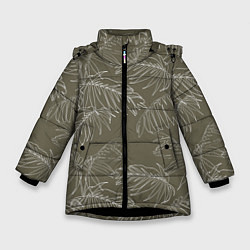 Куртка зимняя для девочки Листья пальмы, цвет: 3D-черный