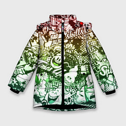 Куртка зимняя для девочки Граффити, цвет: 3D-черный