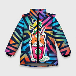 Куртка зимняя для девочки Коктейль из корги, цвет: 3D-светло-серый