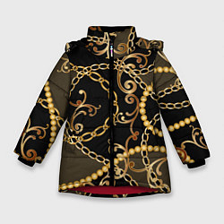Куртка зимняя для девочки Versace Золотая цепь, цвет: 3D-красный