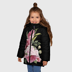 Куртка зимняя для девочки Пионы на чёрном, цвет: 3D-красный — фото 2