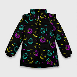 Куртка зимняя для девочки Неоновые маски, цвет: 3D-черный