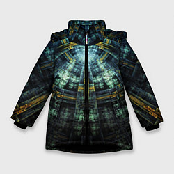 Куртка зимняя для девочки Фрактал узор будущее масоны, цвет: 3D-черный