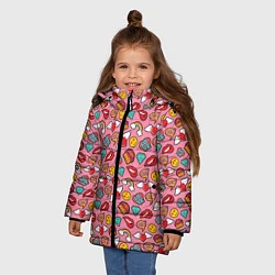 Куртка зимняя для девочки Губы Смайлы Любовь, цвет: 3D-черный — фото 2