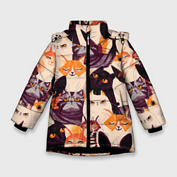 Куртка зимняя для девочки КОТИКИ, цвет: 3D-черный