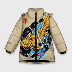 Куртка зимняя для девочки Золотая рыба кои, цвет: 3D-черный