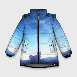 Зимняя куртка для девочки Силуэт корги ночь космос дымка