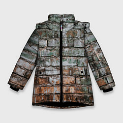 Куртка зимняя для девочки Кирпичная стена потеки краска, цвет: 3D-черный