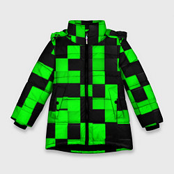 Куртка зимняя для девочки ЗЕЛЕНЫЕ КУБИКИ, цвет: 3D-черный