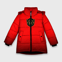 Куртка зимняя для девочки Манчестер Юнайтед лого 2020, цвет: 3D-черный