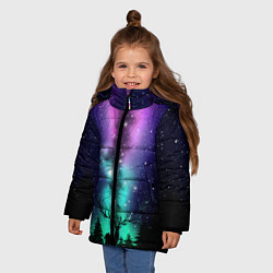 Куртка зимняя для девочки Силуэт оленя северное сияние, цвет: 3D-красный — фото 2