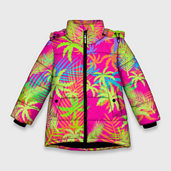 Куртка зимняя для девочки ПАЛЬМЫ ТРОПИКИ, цвет: 3D-черный