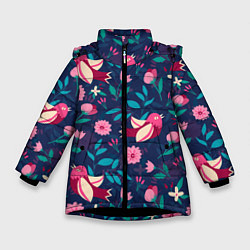 Куртка зимняя для девочки Арт джунгли, цвет: 3D-черный