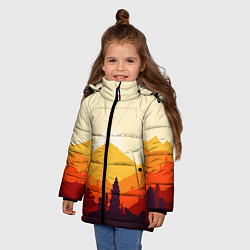Куртка зимняя для девочки Горы закат пейзаж лиса арт, цвет: 3D-черный — фото 2