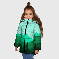 Куртка зимняя для девочки Горы пейзаж дикая природа, цвет: 3D-черный — фото 2