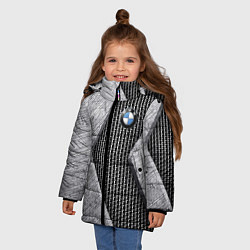 Куртка зимняя для девочки BMW - emblem - metal - texture, цвет: 3D-светло-серый — фото 2