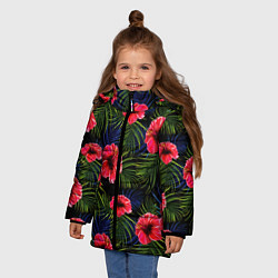Куртка зимняя для девочки Тропические цветы и листья, цвет: 3D-черный — фото 2
