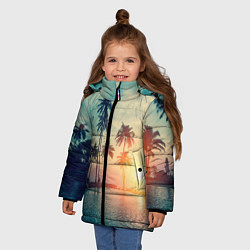 Куртка зимняя для девочки Пальмы, цвет: 3D-красный — фото 2