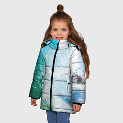 Куртка зимняя для девочки Волны Океан, цвет: 3D-черный — фото 2