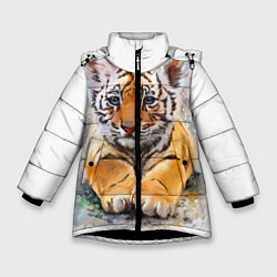 Куртка зимняя для девочки Tiger Art, цвет: 3D-черный