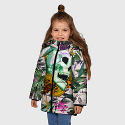 Куртка зимняя для девочки Череп в цветах, цвет: 3D-светло-серый — фото 2