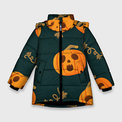 Куртка зимняя для девочки Осенние тыквы, цвет: 3D-черный