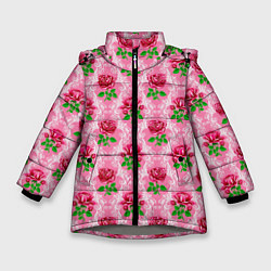 Куртка зимняя для девочки Декор из нежных роз, цвет: 3D-светло-серый