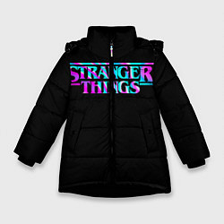 Куртка зимняя для девочки Очень странные дела, цвет: 3D-черный