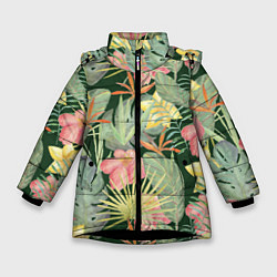Зимняя куртка для девочки Тропические растения и цветы