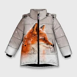 Куртка зимняя для девочки Лиса и снег, цвет: 3D-черный