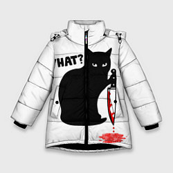 Куртка зимняя для девочки What Cat, цвет: 3D-черный