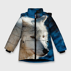 Зимняя куртка для девочки Волк на черном фоне