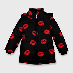 Куртка зимняя для девочки Поцелуи, цвет: 3D-черный