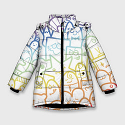 Куртка зимняя для девочки Радужные дудлы, цвет: 3D-черный