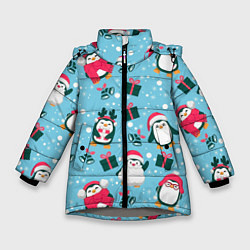 Куртка зимняя для девочки Новогодние Пингвины, цвет: 3D-светло-серый