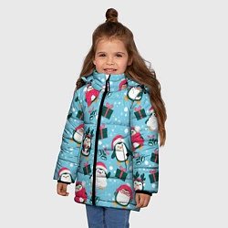 Куртка зимняя для девочки Новогодние Пингвины, цвет: 3D-красный — фото 2