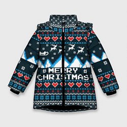 Куртка зимняя для девочки Свитер Merry Christmas, цвет: 3D-черный