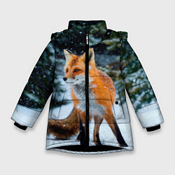 Куртка зимняя для девочки Лиса в зимнем лесу, цвет: 3D-черный